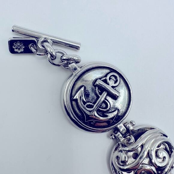 GS Signed Silver Bracelet Nautical Coastal Anchor Dog Paw Round Circles Starfish - Picture 4 of 9